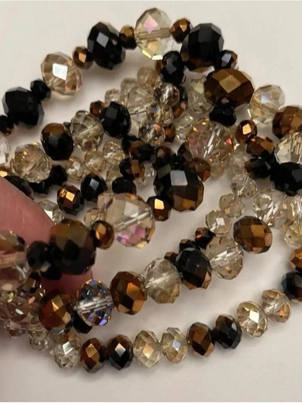 NWOT Beaded Brown and Gold Faceted Stretch Bracelet Set
